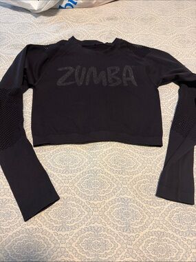 Zumba Fitness Black Cropped Long-Sleeve Mesh Sleeve Top